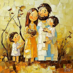 Desenho de família no estilo de pintura infantil