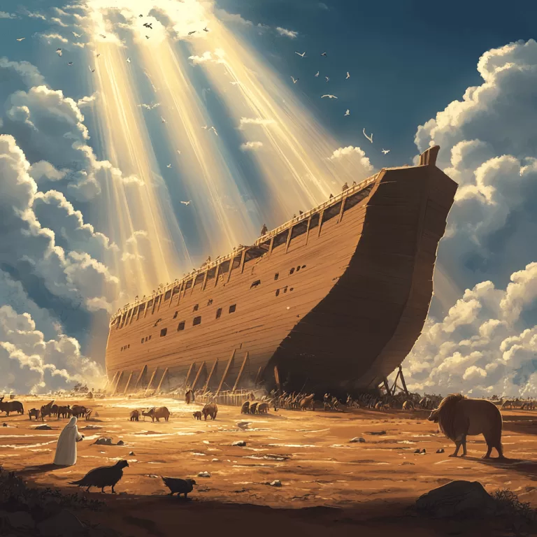 Barco gigante com luz vindo do céu incidindo sobre o barco
