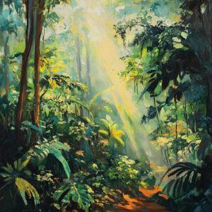 Densa floresta amazônica no estilo de pintura a óleo