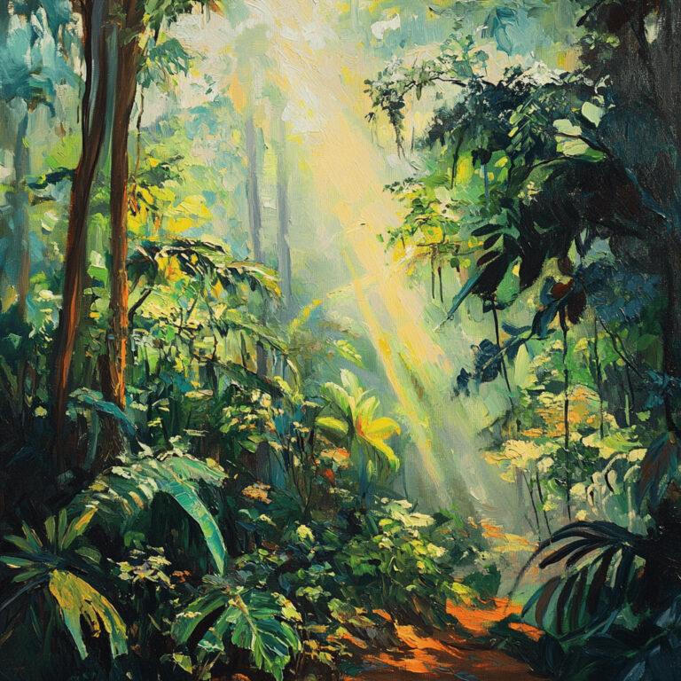 Densa floresta amazônica no estilo de pintura a óleo