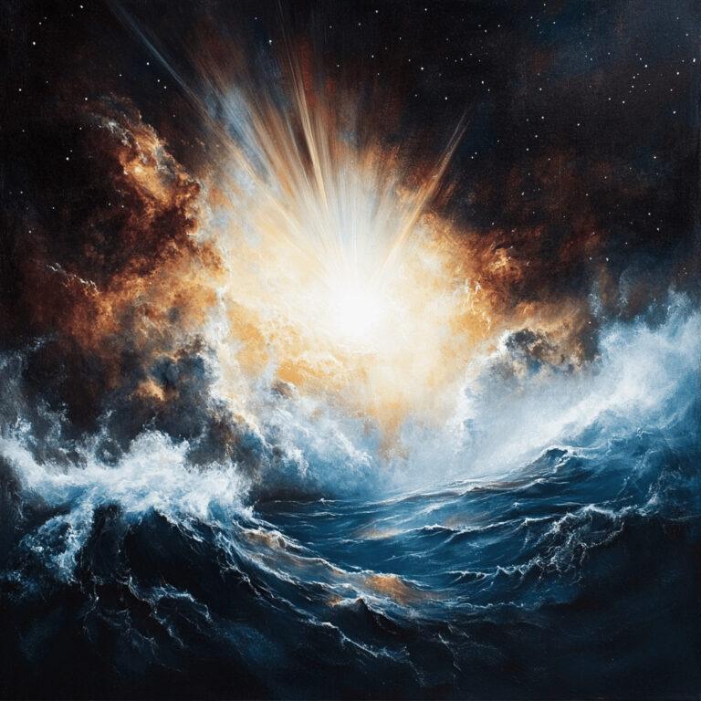 Águas agitadas no meio do universo - estilo pintura em óleo