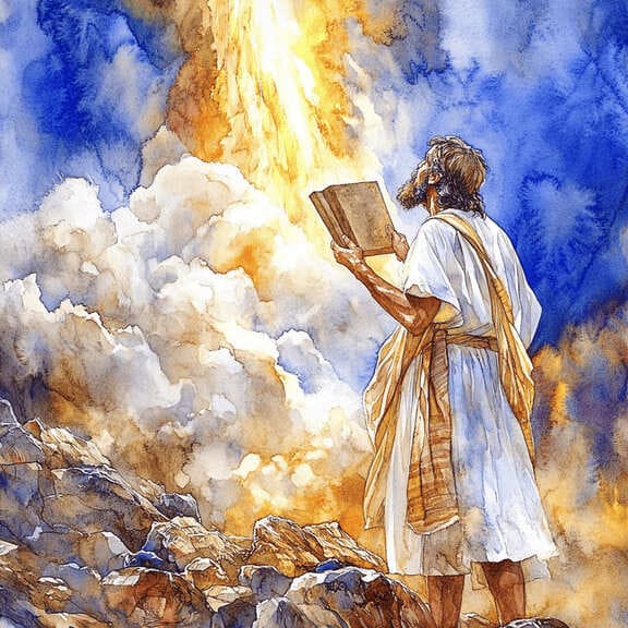Moisés recebendo os 10 mandamentos de Deus no monte Sinai
