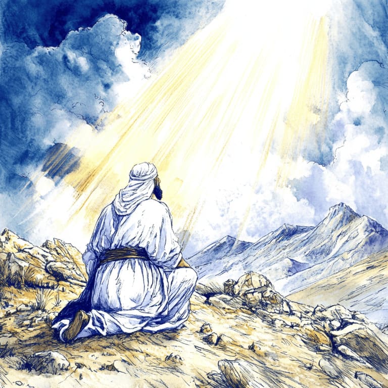 desenho de Moisés no Monte Sinai falando com Deus