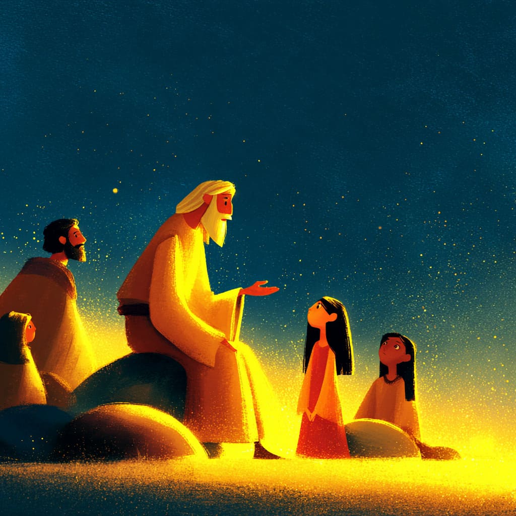 Idoso sábio ensinando crianças