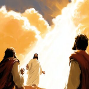Desenho de Jesus com dois homens o olhando