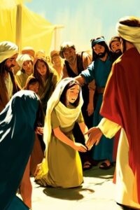 Desenho de mulher chorando ao lado de Jesus