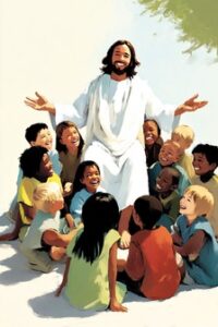 Desenho de Jesus com as Crianças - estilo pintura em óleo