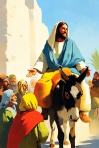 Desenho de Jesus montando em um jumento