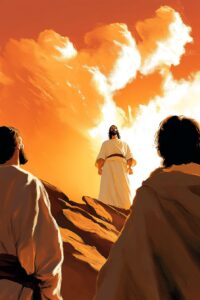 Jesus no monte da transfiguração - desenho em estilo óleo em tela