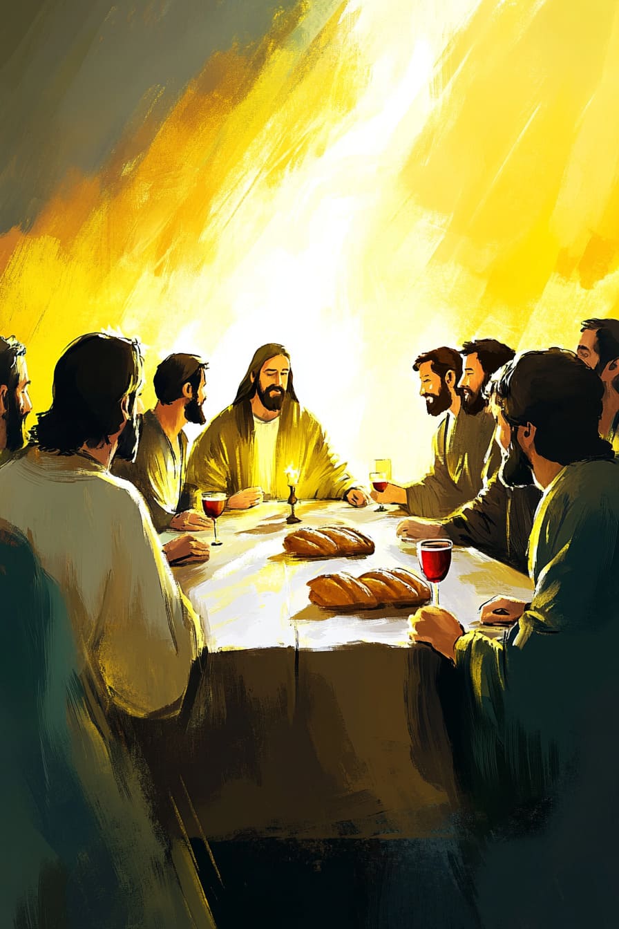 Desenho de Jesus tomando a ceia com os discípulos