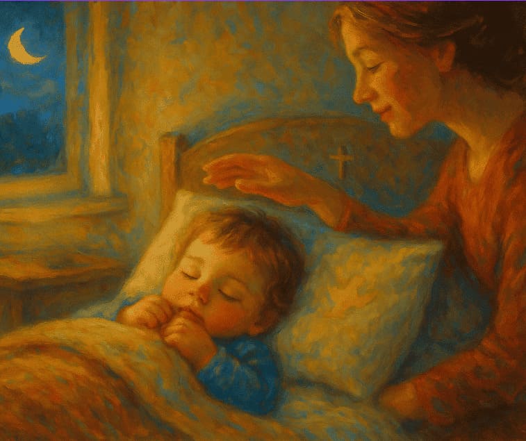 Desenho de mãe ao lado da cama do seu filho