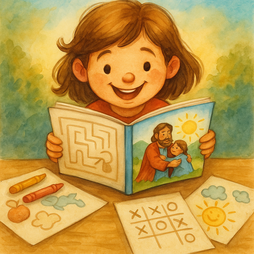 Atividades de férias para imprimir com histórias bíblicas e desenhos para colorir