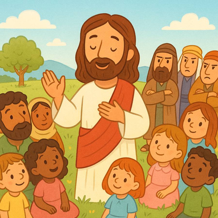 Jesus ensina para uma multidão atenta