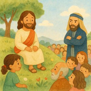 Jesus ensina à multidão com amor